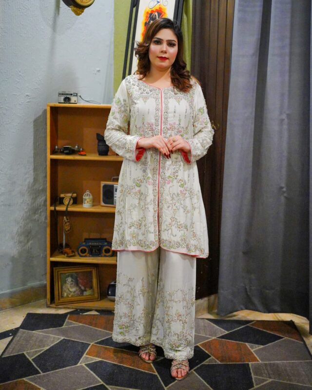 Gulaal Creamy White Frock & Plazo – Pure Cotton Net Formal Set