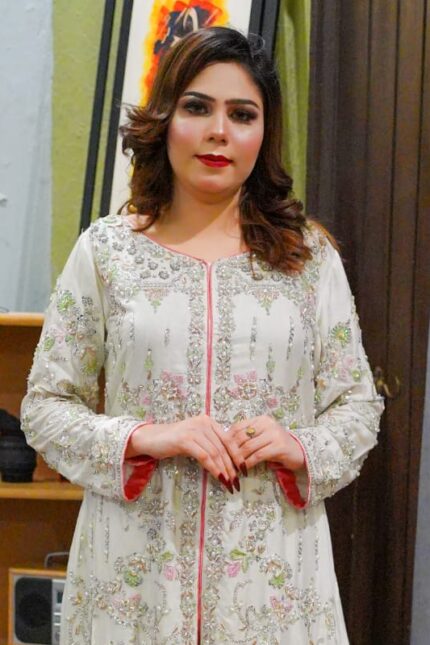Gulaal Creamy White Frock & Plazo – Pure Cotton Net Formal Set